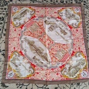 Hand-Rolled Silk Scarf 30" Square Border Asian Historical Panel Dragon